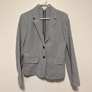 J Crew Womens Sz 8 Schoolboy Blazer Blue Stripe Seersucker Two Button Cotton